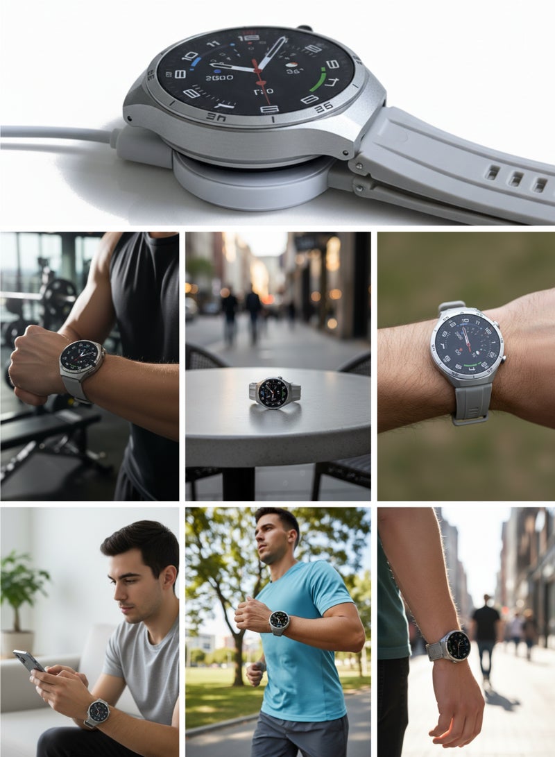 ويزمي ساعة WISME X56 MAX الذكية فضية اللون - مكالمات بلوتوث، تحديد المواقع عبر نظام تحديد المواقع العالمي (GPS)، إشعارات، 3 أحزمة، شاحن مغناطيسي - Image 2