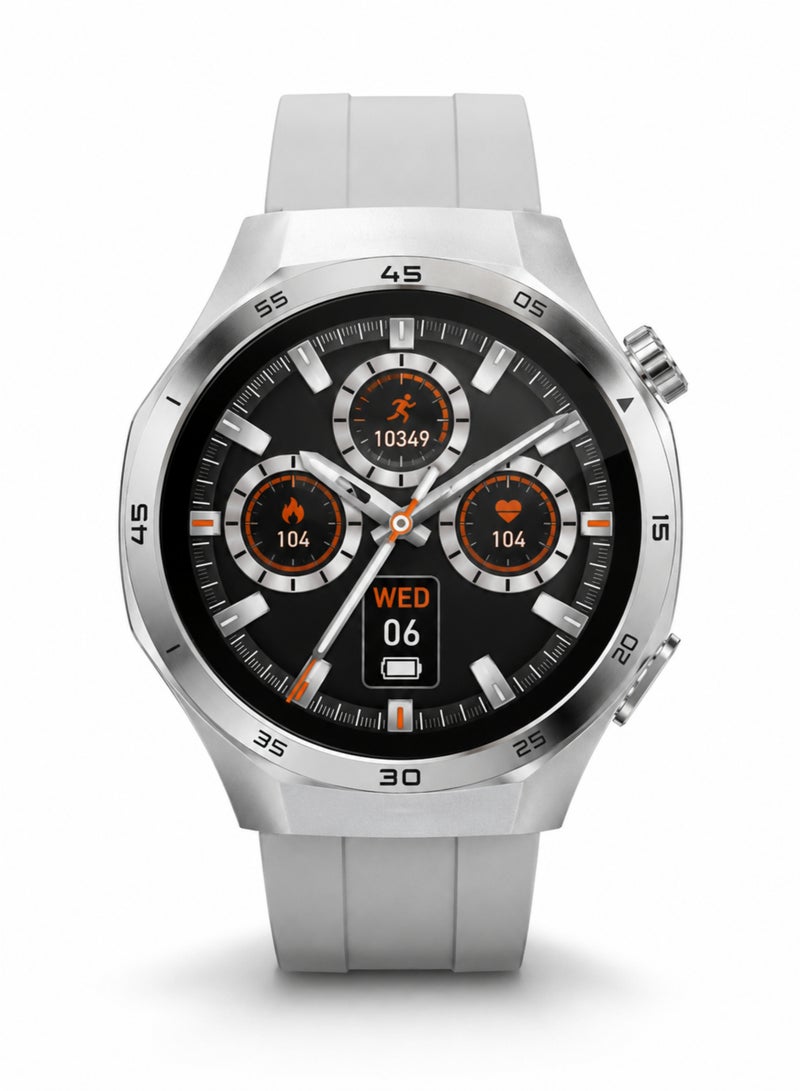 WISME X56 MAX Smart Watch for Men Silver Bluetooth Calling GPS Notifications 3 Straps Touch Screen - Image 1