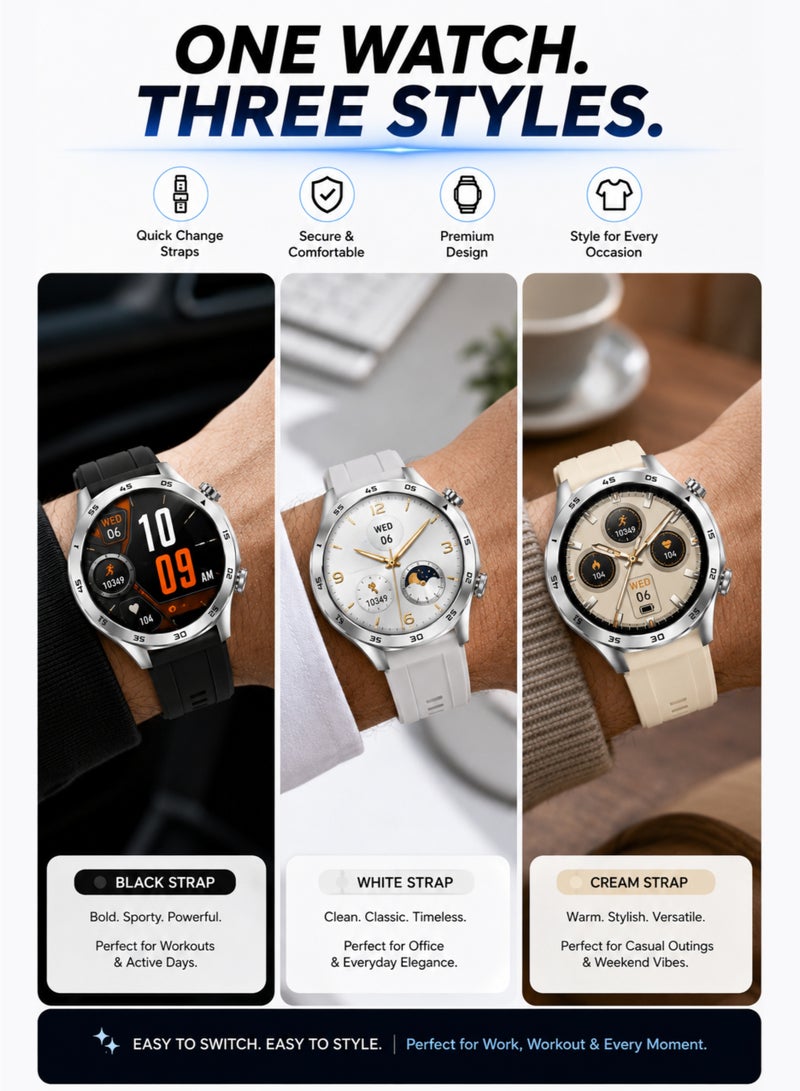 WISME X56 MAX Smart Watch for Men Silver Bluetooth Calling GPS Notifications 3 Straps Touch Screen - Image 2