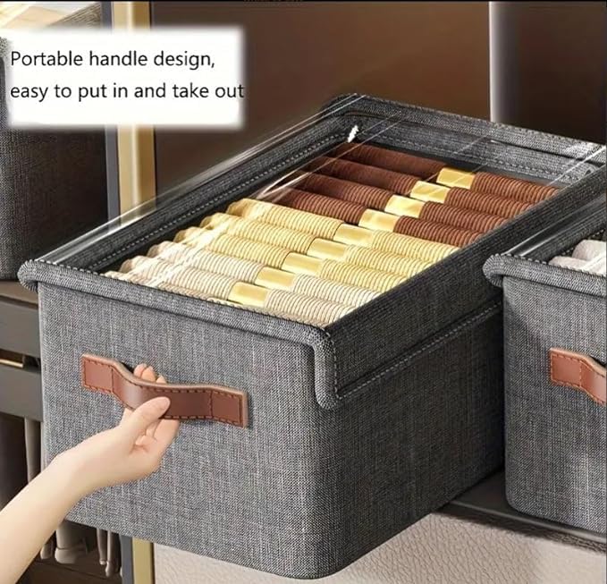 Calyrex Folding Storage Box With Lid Fabric Foldable Steel Storage Cubes Organizer with Handles Frame Collapsible Clothes Organizer BoxBin With Tranasparent Lid - Image 3