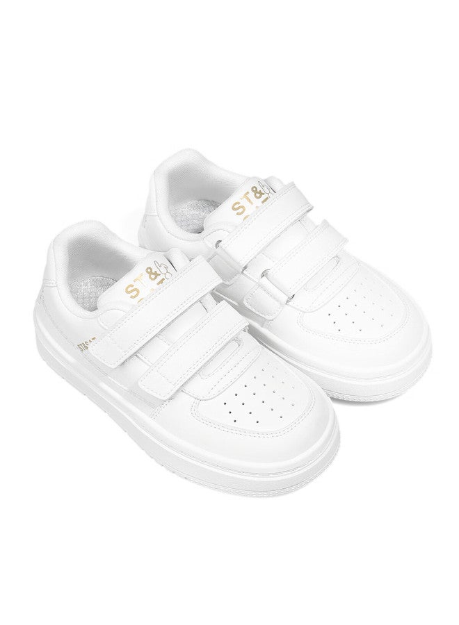 St&Sat Saay Saay Children's Shoes, Kids' White Sneakers, School Spring And Autumn Style, Boys And Girls Skateboard Shoes, Sports Casual Shoes, Cream White - Image 4