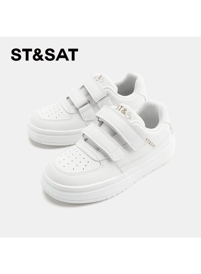 St&Sat Saay Saay Children's Shoes, Kids' White Sneakers, School Spring And Autumn Style, Boys And Girls Skateboard Shoes, Sports Casual Shoes, Cream White - Image 3