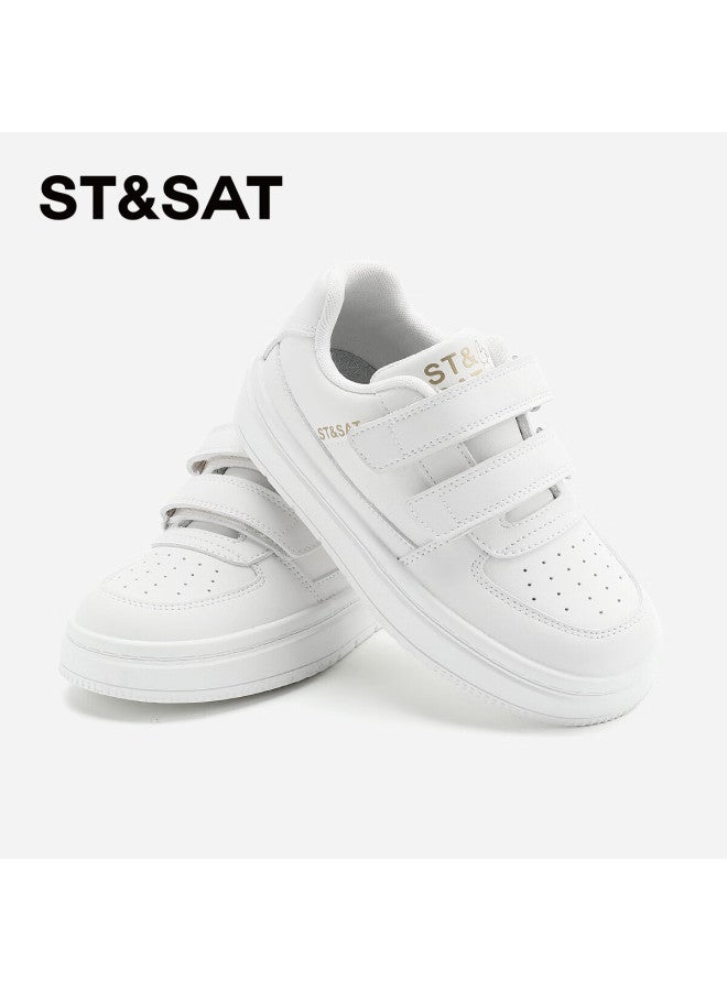 St&Sat Saay Saay Children's Shoes, Kids' White Sneakers, School Spring And Autumn Style, Boys And Girls Skateboard Shoes, Sports Casual Shoes, Cream White - Image 2