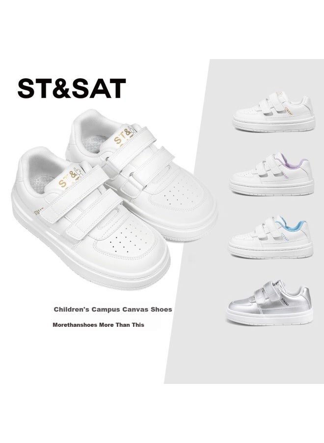 St&Sat Saay Saay Children's Shoes, Kids' White Sneakers, School Spring And Autumn Style, Boys And Girls Skateboard Shoes, Sports Casual Shoes, Cream White - Image 1
