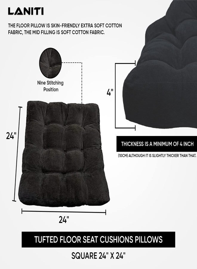 LANITI 24” Inch Extra Large Floor Cushions Tufted Floor Pillow for Adults Square Meditation Ultimate Comfort Oversized Pillows for Floor Cushion (Black) - Image 4