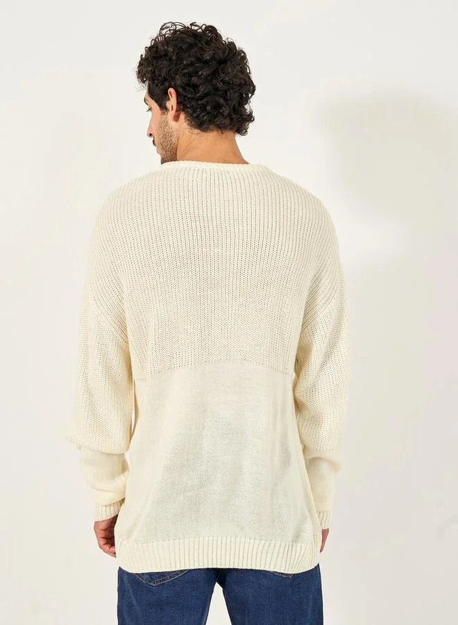 Styli Tuck & Plain Texture Relaxed Fit Crew Neck Sweater