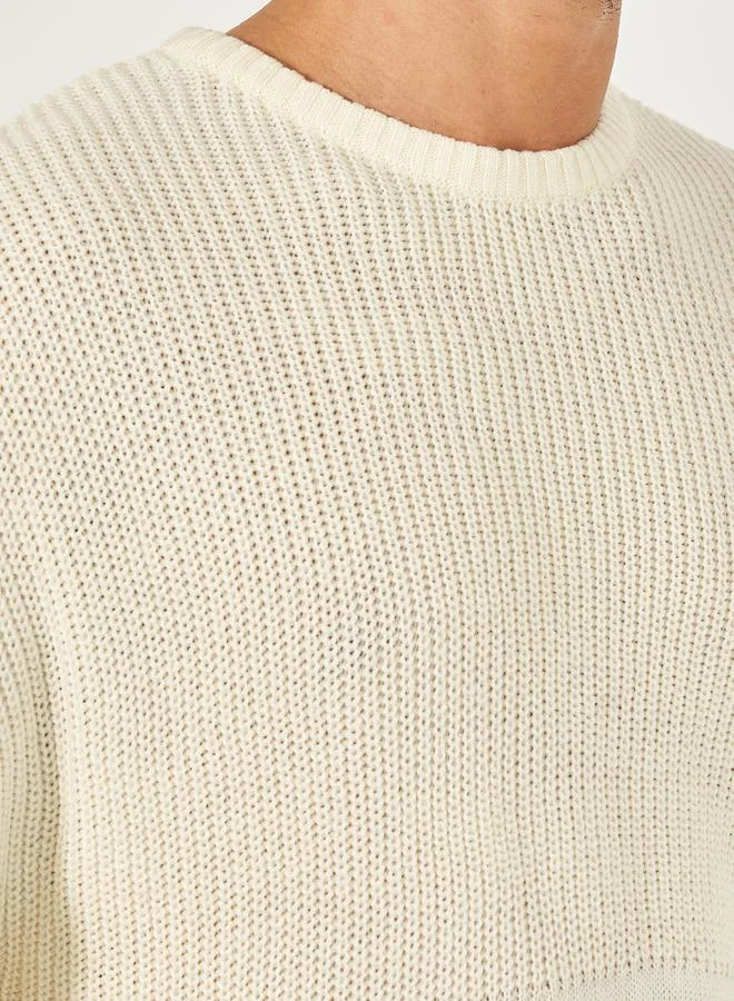 Styli Tuck & Plain Texture Relaxed Fit Crew Neck Sweater