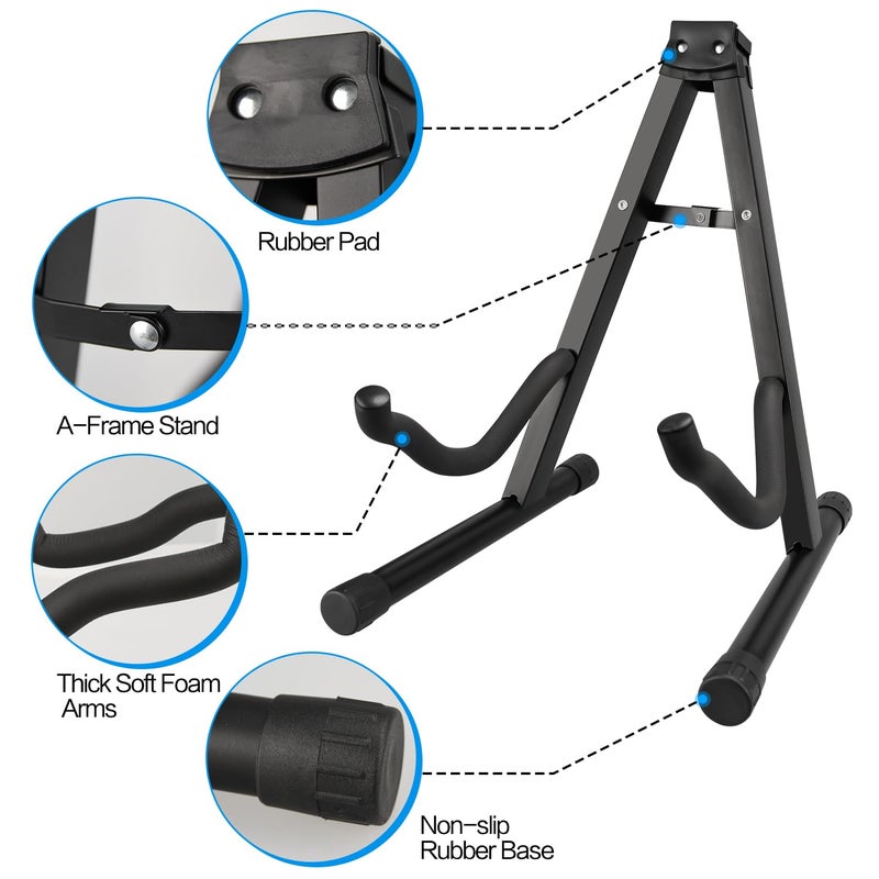 DkOvn 1 Pack A-Frame Folding Guitar Stand, Metal with Non-Slip Rubber and Foam Arms, Supports Acoustic, Electric, Bass, Ukulele, Banjo - Image 3