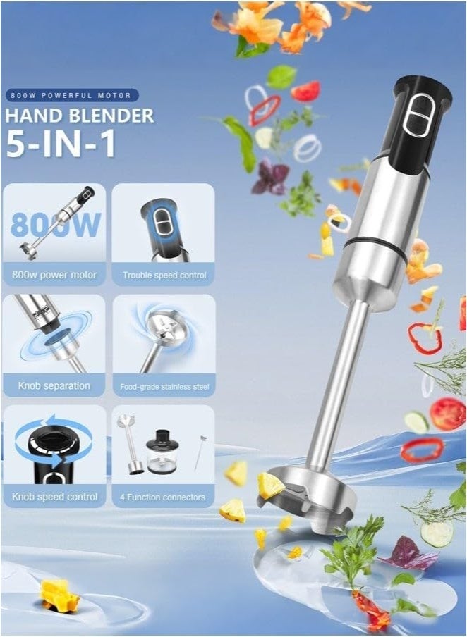 دي اس بي مجموعة خلاط يدوي 5 في 1 من دي اس بي، محرك نحاسي كامل بقدرة 800 وات، وظيفة تربو، سرعة متغيرة، هيكل وشفرات من الستانلس ستيل، KM1153 (أسود) - Image 5