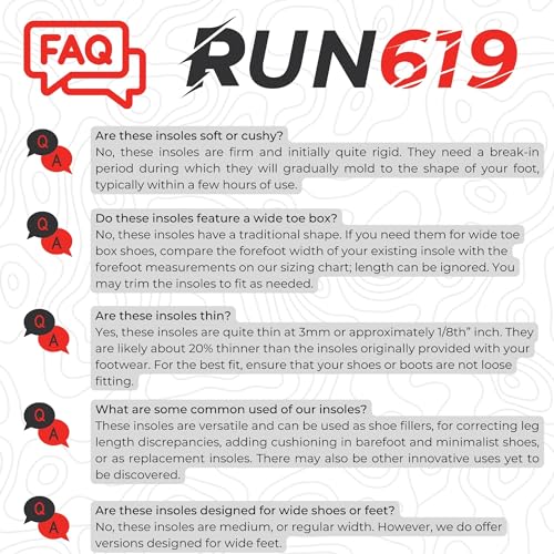 Run 619 Zero Drop Shoe Insoles, Traditional Shape, Foot Forming, Regular Width - Thin, Firm, Flat Shoe Inserts - Men's Size 14 - Image 4