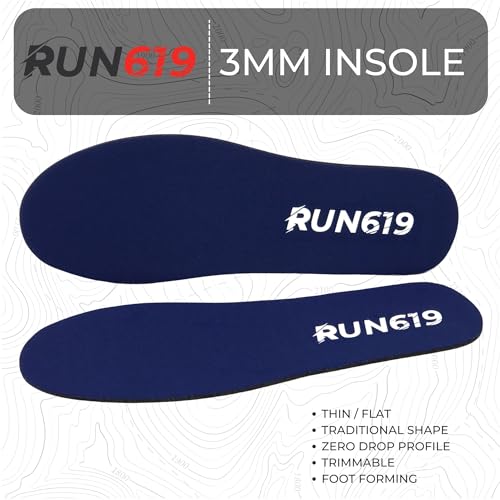 Run 619 Zero Drop Shoe Insoles, Traditional Shape, Foot Forming, Regular Width - Thin, Firm, Flat Shoe Inserts - Men's Size 14 - Image 2