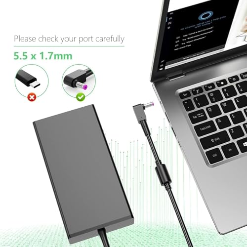 Wefly 135W Laptop Charger Fit for Acer Nitro 5 Gaming Laptop,Compatible with N18C3 AN517-51 AN515-51 52 53 54 55 57 45 N18C4 Acer Nitro 5 135W 19V 7.1A Charger 5.5 mm x 1.7mm - Image 2