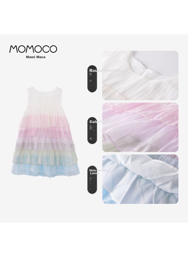 Momoco Girls' Summer Rainbow bre Sleeveless Dress Colorful 120