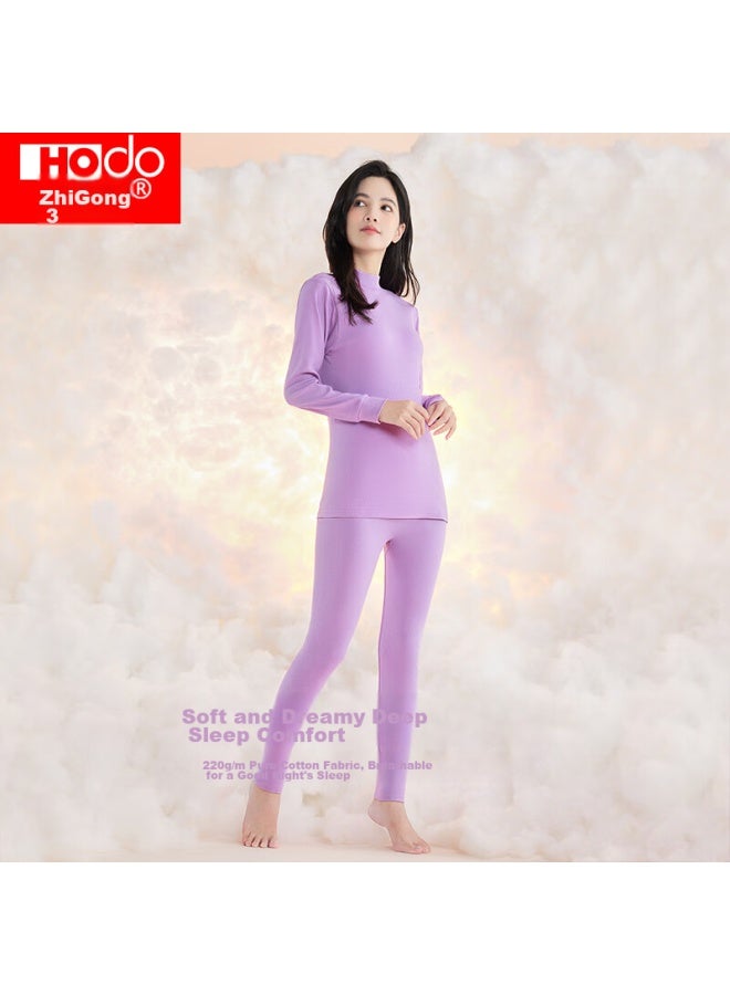 hongdou Hongdou Women's Autumn Underwear Set, Pure Cotton Mid-high Collar Cotton Sweater, Thin Warm Set, New Arrival For Autumn, Light Lotus 175/xl  - Image 3