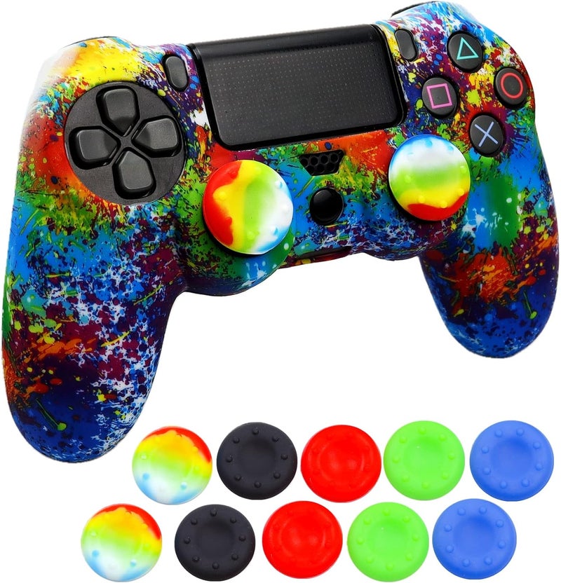 Oiokew جلد ليد تحكم PS4، قطعة واحدة غطاء واقٍ مانع للانزلاق مع 10 مقابض عصا تحكم من السيليكون ليد تحكم بلاي ستيشن 4 (يد تحكم PS4 رقم 14) سريع التجميع والتركيب - Image 1