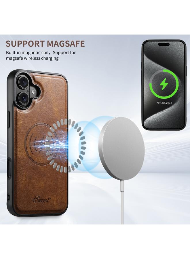Suteni Case For iPhone 16 Plus H17 Oil Eax Leather MagSafe Detachable Wallet Phone Case - Image 3