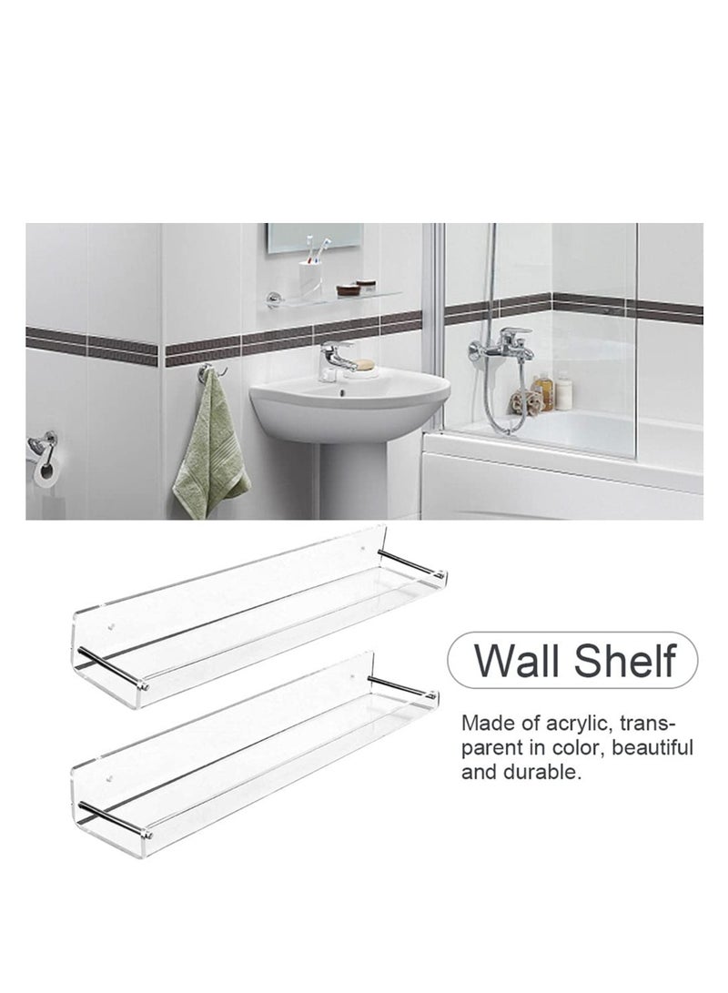 SYOSI 2 Pack Acrylic Floating Shelves, 15" L x 3.25" W, Clear Bathroom Wall Shelf Bookshelves, Invisible Display for Office Bedroom Small Gap Allows Water to Escape Free Screws Drill Bit (Medium)  - Image 4