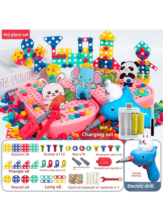 Loquat Children's Puzzle Disassembly Tool Box Screw Assembly Toy Boy Electric Drill Baby Hands-on Assembly 3 Years Old 6-Color:DIY Screw Disassembly And Assembly Screw Box Cute Zoo Theme-362-piece Set + Re - Image 1