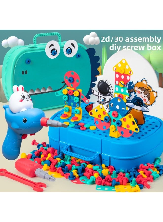Loquat Children's Puzzle Disassembly Tool Box Screw Assembly Toy Boy Electric Drill Baby Hands-on Assembly 3 Years Old 6-Color:DIY Screw Disassembly And Assembly Screw Box Cute Zoo Theme-362-piece Set + Re - Image 2