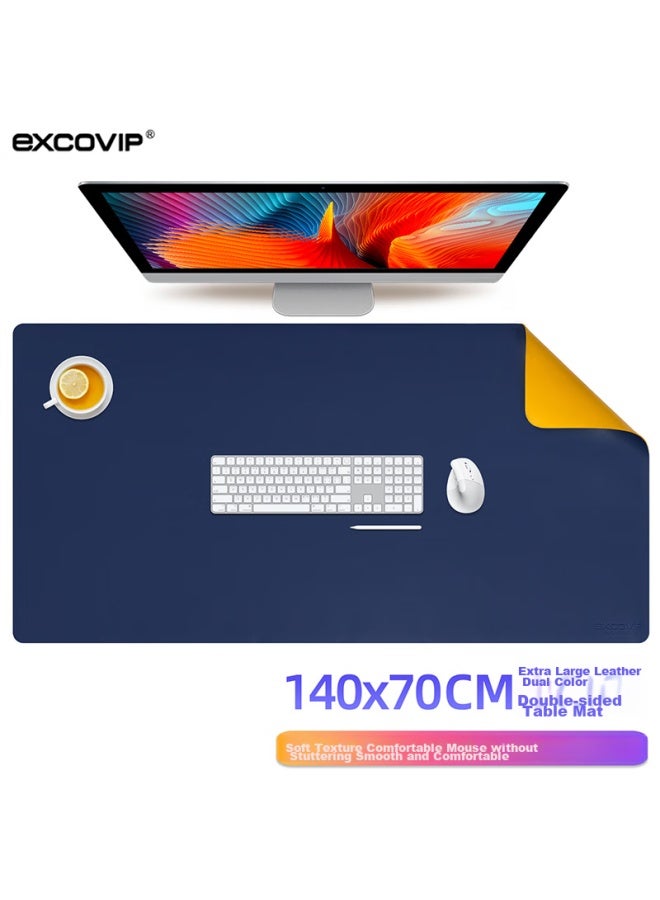 Exco 1.4-meter Blue And Yellow Double-sided Waterproof Leather Mouse Pad, Study Desk Pad, Computer Office Desk Pad, Extra Large Gaming Keyboard Pad, Leather Computer Desk Mat 9789 - Image 1