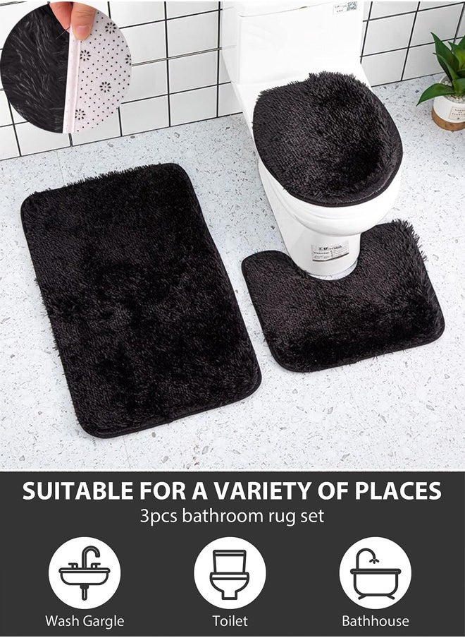 Generic - 3 Piece Bathroom Rug Set Includes Bath Rug, Contour Mat and Toilet Lid Cover, Super Long Soft Water Absorbent & Non-Slip Bath Mats for Bathroom Floor, Tub and Shower Room, Machine Washable - Image 1