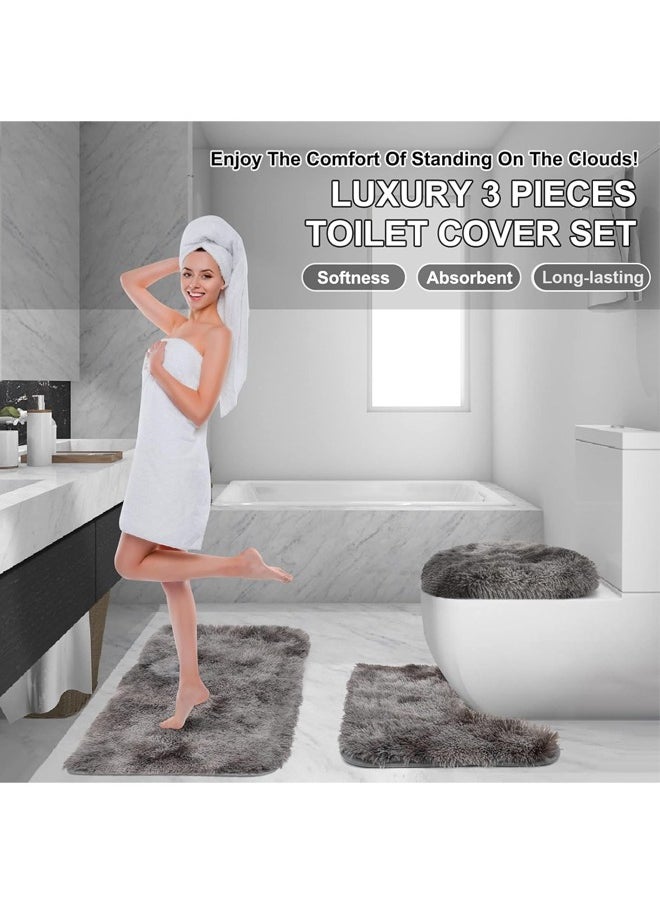 Generic - 3 Piece Bathroom Rug Set Includes Bath Rug, Contour Mat and Toilet Lid Cover, Super Long Soft Water Absorbent & Non-Slip Bath Mats for Bathroom Floor, Tub and Shower Room, Machine Washable - Image 1