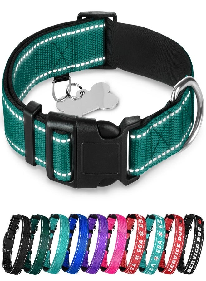 TECEUM Reflective Dog Collar - Dark Emerald Green - S - Extra Soft Padding - Basic Nylon Pet Collar - Quick Release Buckle - Fits Small, Medium and Large Dogs, Puppies, Cats - Image 1