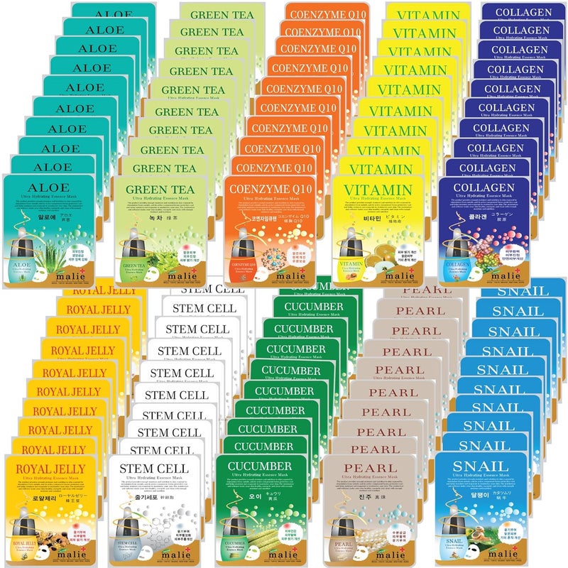 100 PcsCombo Ultra Hydraiting Essence Mask 10 types x 10 pcs Korean Facial Mask Sheet Skincare Moisturizing