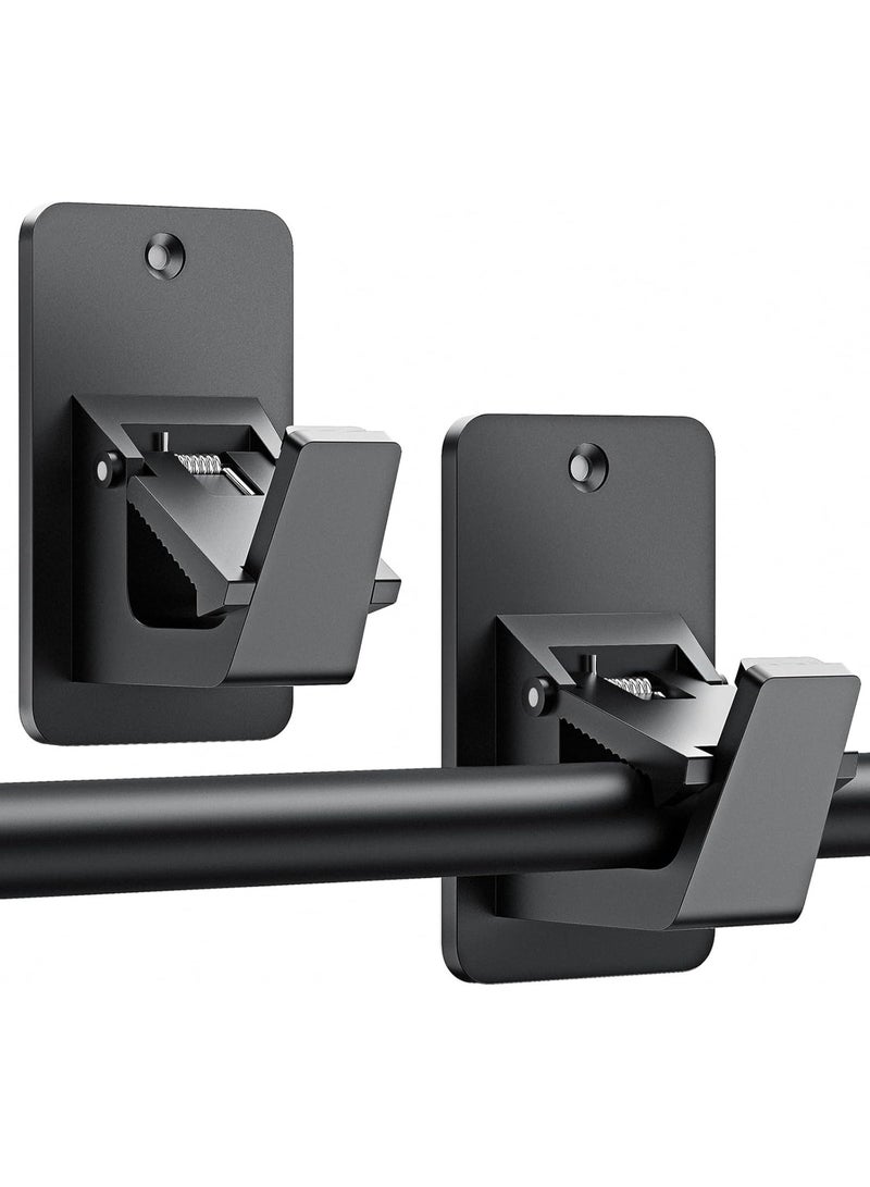 Universal Curtain Rod Holders, No Drill Curtain Rod Brackets, Self 3M Adhesive Curtain Rod Brackets Up to 30 LB, Nail Free Curtain Rod Hooks for Bathroom, Bedroom, Livingroom, Kitchen (2PC, Black) - Image 1