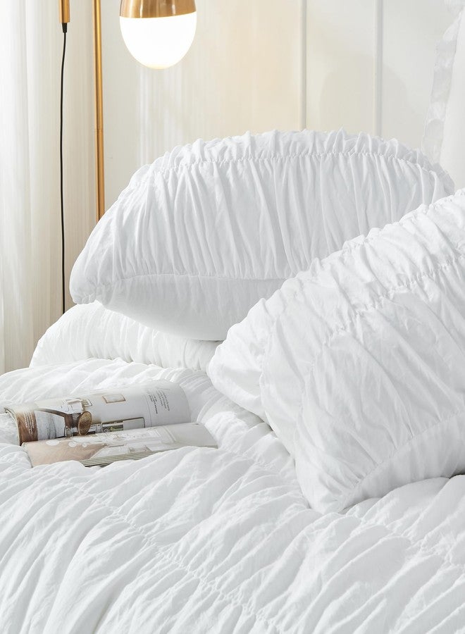 Bonlino King Size Comforter Set - Ruched White Comforter King Bed Set Boho Shabby Chic Bedding - Fluffy 3 Piece Ruffle Comforter Set with Pillow - Soft and Luxury - Image 4