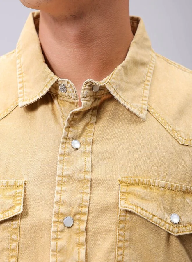 شركة المرآب الهندية Men Boxy Fit Solid Sleeveless Regular collar Double Flap Pocket Street Wear Shirt