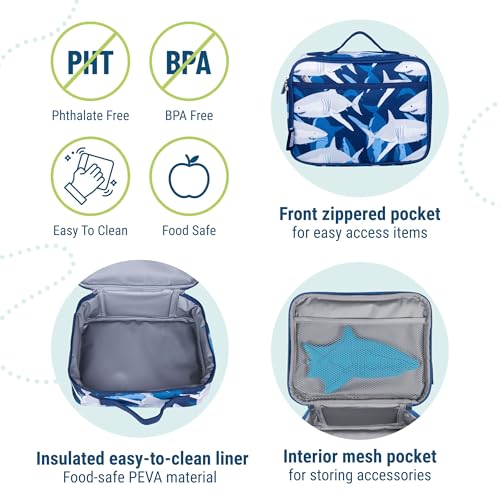 Wildkin Kids Insulated Lunch Box, Keeps Food Hot or Cold, BPA-Free with Mesh Pockets & Easy-Clean Lining – Ideal for School, Travel & Daycare – Sharks - Image 4
