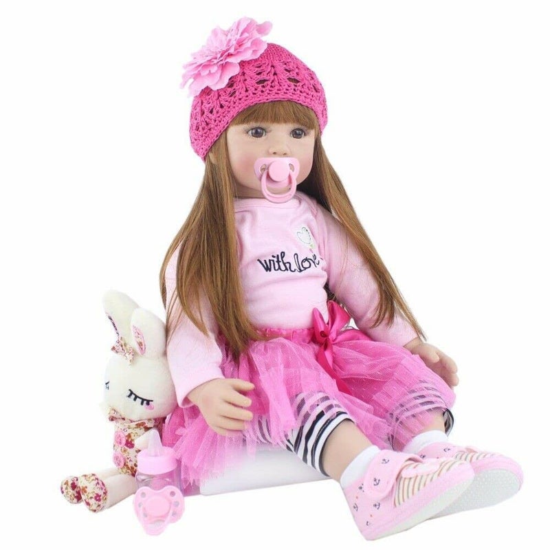 iCradle Angelbaby Adorable Reborn Toddler Doll Soft Body Real Life Long Hair Princess Hair 24inch Handmade Silicone Reborn Baby Doll Sets and Doll Clothes Pink 2006 - Image 3