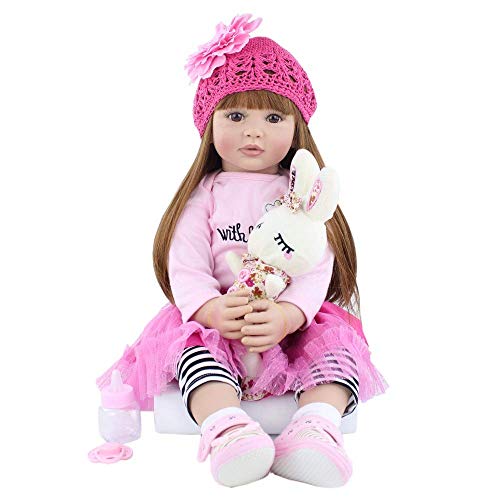 iCradle Angelbaby Adorable Reborn Toddler Doll Soft Body Real Life Long Hair Princess Hair 24inch Handmade Silicone Reborn Baby Doll Sets and Doll Clothes Pink 2006 - Image 5