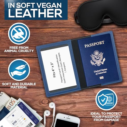 Ciana Passport Holder for Travel – PU Leather Passport Cover and Card Holder for Men & Women – Slim Passport Holder with Card Protector Slot, Travel Must Haves (Light Blue) - Image 4