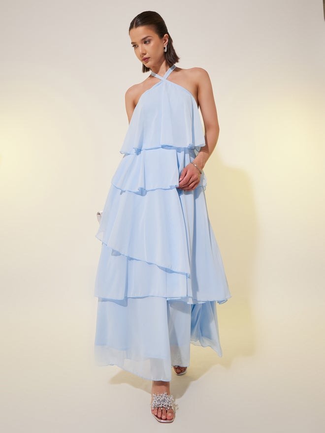Take Two Sleeveless Halter Neck Tiered Maxi Dress - Image 1