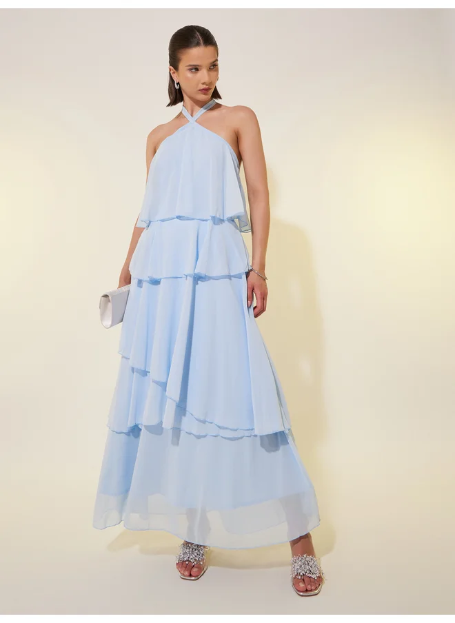 Take Two Take Two Sleeveless Halter Neck Tiered Maxi Dress