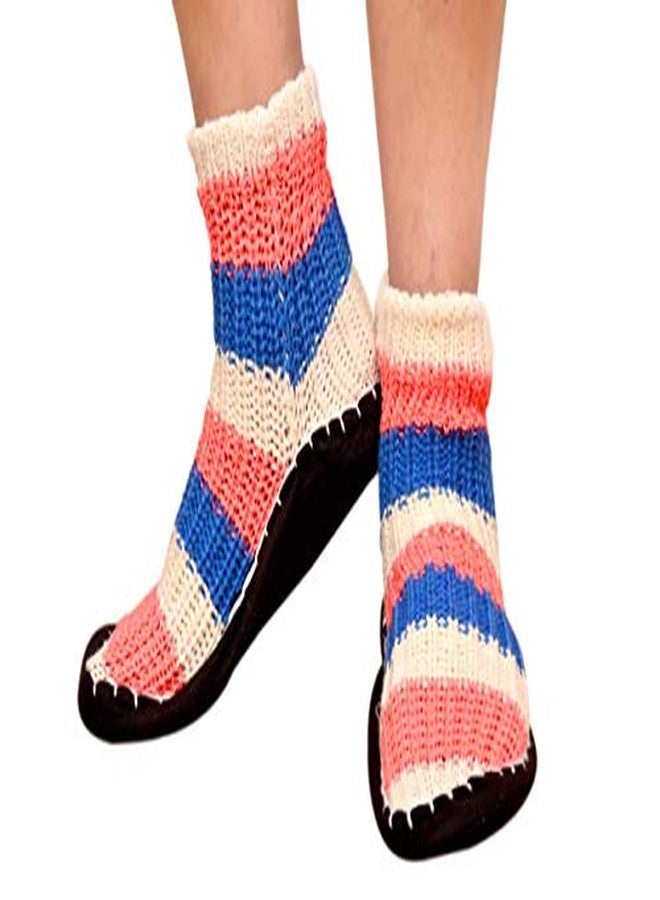 HRBS Handmade Warm Winter Knitted Ankle length short socks for Girls and boys fancy booties for male/female Free size- Pack of 1 Pair (Color- May vary) with Rubber Sole - Image 2