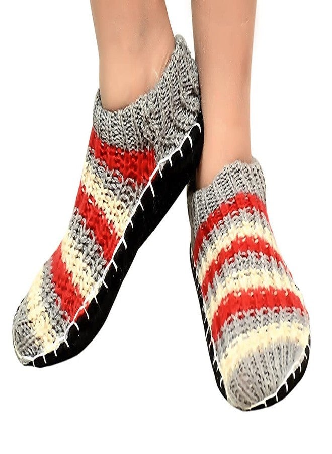 HRBS Handmade Warm Winter Knitted Ankle length short socks for Girls and boys fancy booties for male/female Free size- Pack of 1 Pair (Color- May vary) with Rubber Sole - Image 5