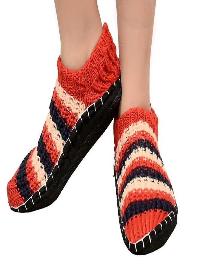 HRBS Handmade Warm Winter Knitted Ankle length short socks for Girls and boys fancy booties for male/female Free size- Pack of 1 Pair (Color- May vary) with Rubber Sole - Image 1