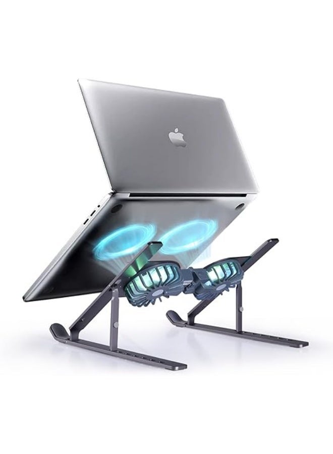 حامل لابتوب محمول من الألومنيوم مع مروحتي تبريد وإضاءة RGB و7 مستويات ارتفاع قابلة للتعديل، قابل للطي لأجهزة اللابتوب مقاس 10 إلى 15.6 بوصة - Image 1