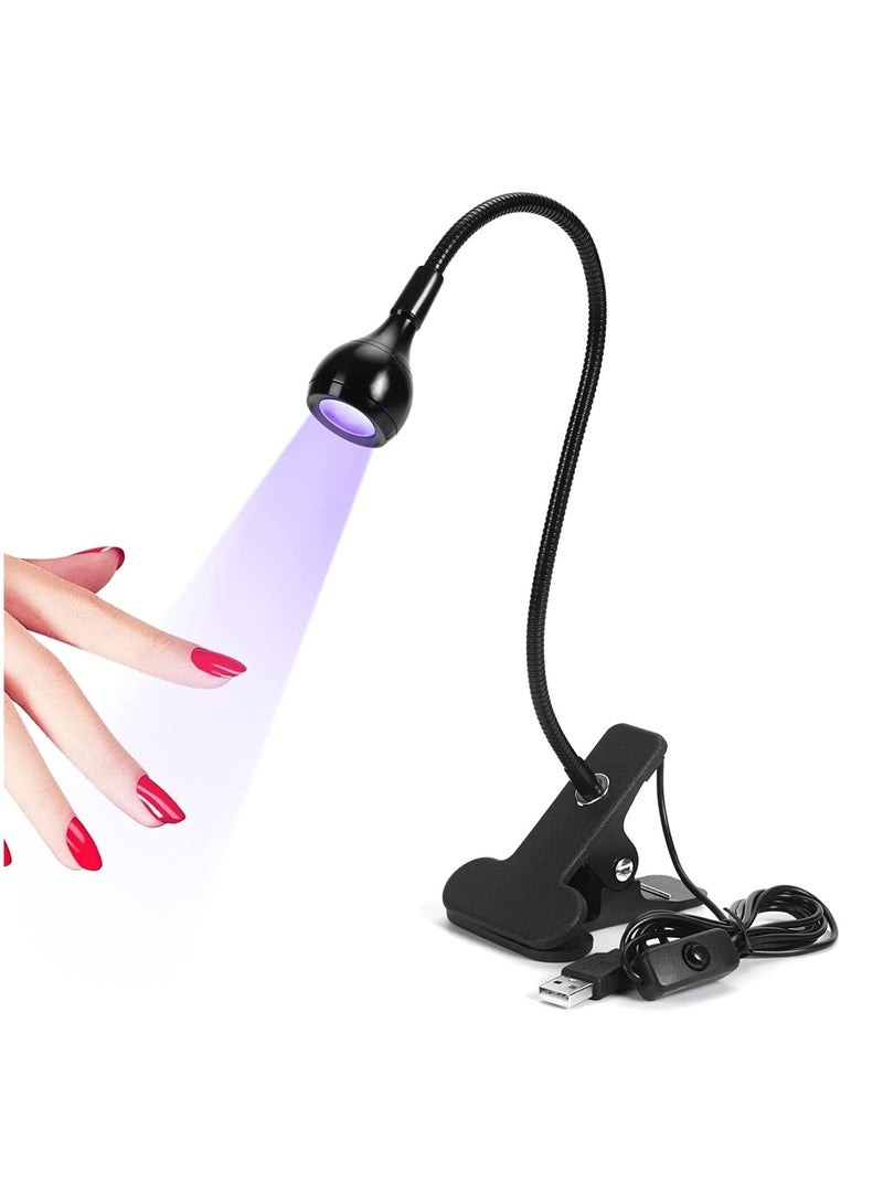 Rubik Curing Lamp, 3W USB UV LED Black Light with Desk Clamp Flexible Gooseneck for Apres Gel Nails, Satin Detection, Backlight Fluorescent Paint, Mobile Repair - Image 1