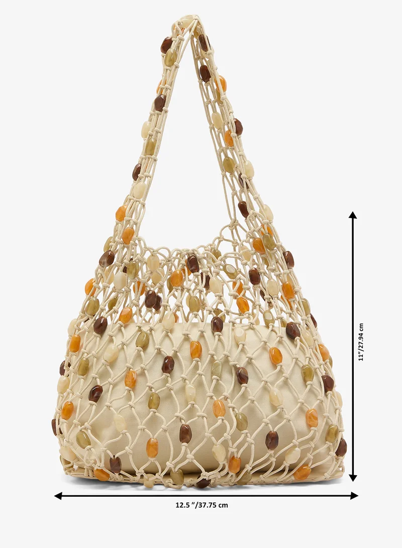 GLAMOROUS Crochet Beaded Shoulder Bag