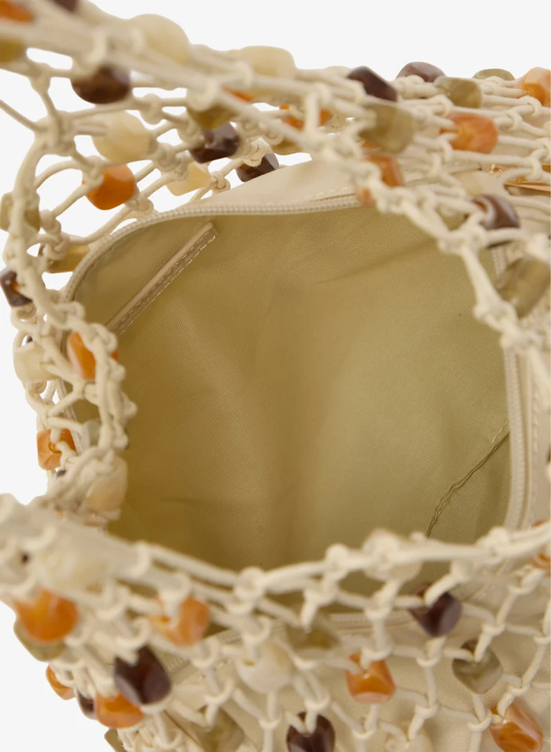 GLAMOROUS Crochet Beaded Shoulder Bag