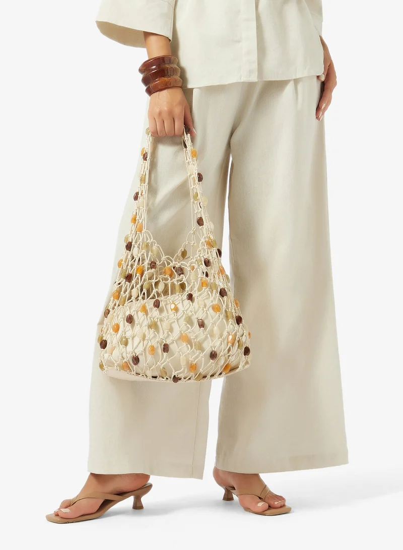 GLAMOROUS Crochet Beaded Shoulder Bag