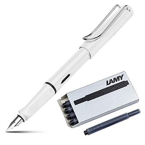 Lamy Safari Fountain Pen (19M) White & 5 Black Ink Cartridges - Image 5
