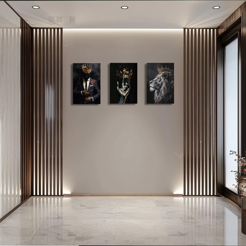PBXBJY African American Wall Art 3 Pieces Black Man Wearing Gold Crown Canvas Prints African Lion King Portrait Poster Wall Decor for Men Bedroom Framed (African, (12.00" x 16.00" x 3PCS)) - Image 5