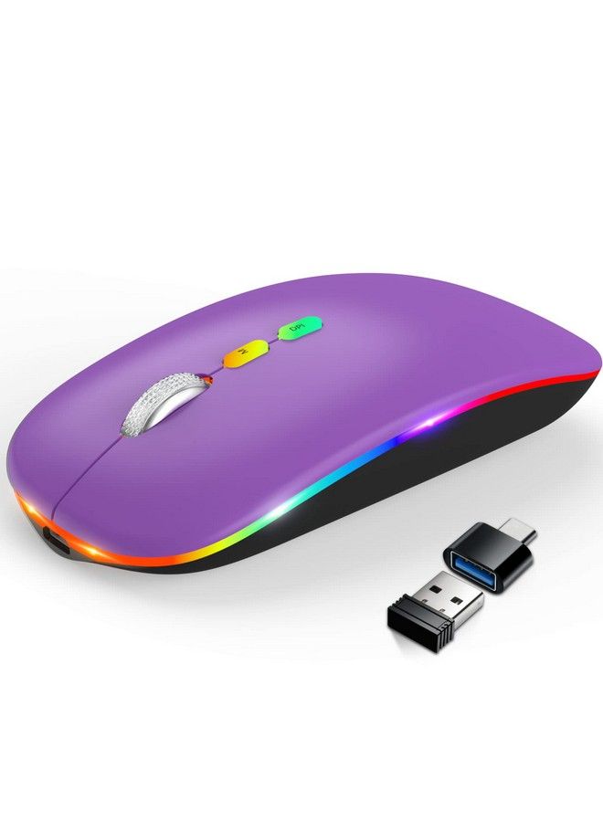 HotLife Led Wireless Mouse Slim Rechargeable Wireless Bluetooth Mouse 2.4G Portable Usb Optical Wireless Computer Mice With Usb Receiver And Type C Adapter (Purple)  - Image 2