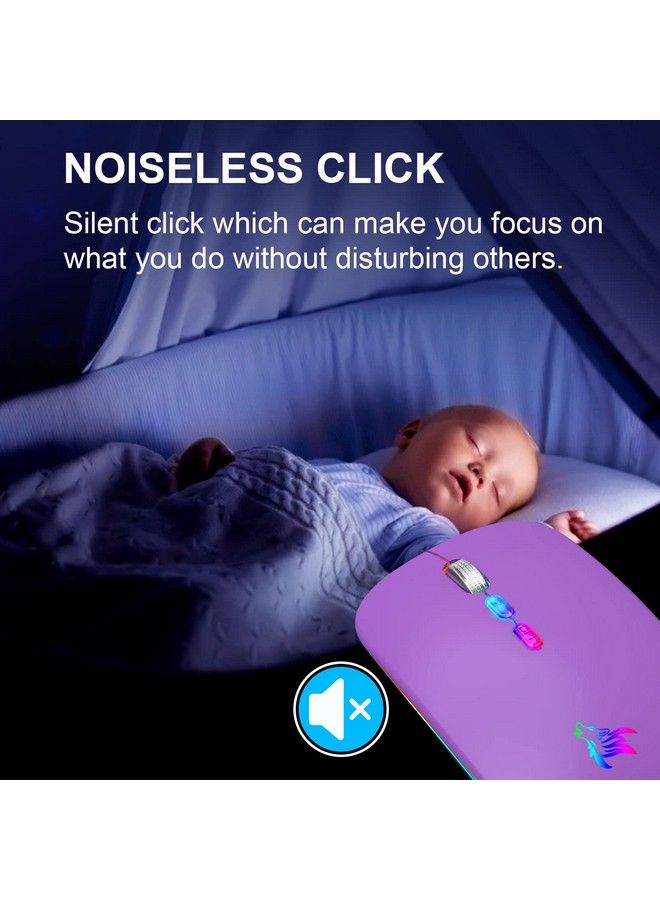 HotLife Led Wireless Mouse Slim Rechargeable Wireless Bluetooth Mouse 2.4G Portable Usb Optical Wireless Computer Mice With Usb Receiver And Type C Adapter (Purple)  - Image 3