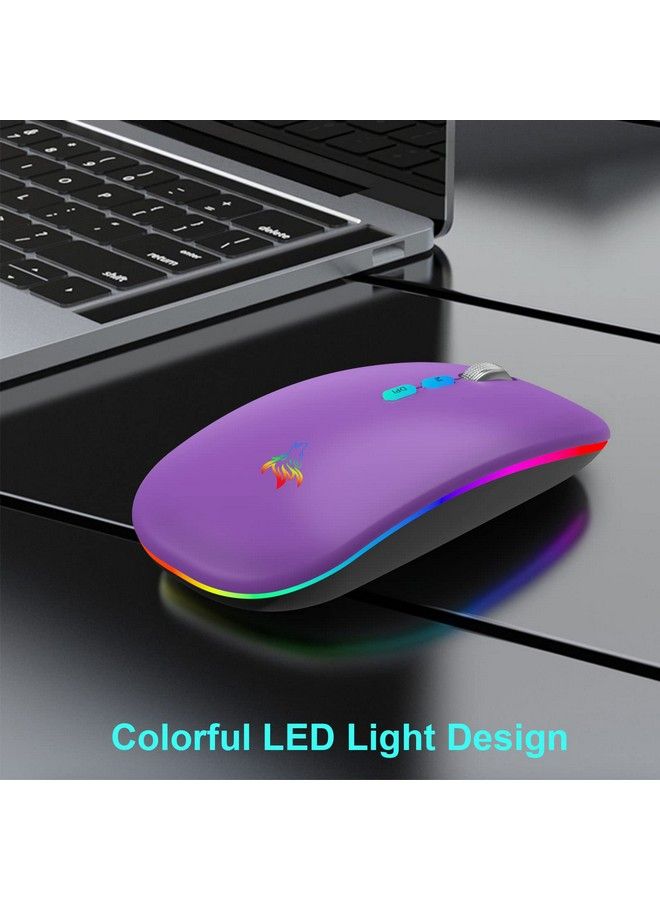 HotLife Led Wireless Mouse Slim Rechargeable Wireless Bluetooth Mouse 2.4G Portable Usb Optical Wireless Computer Mice With Usb Receiver And Type C Adapter (Purple)  - Image 4